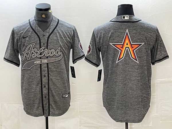 Men%27s Houston Astros Gray Team Big Logo With Patch Cool Base Stitched Baseball Jersey